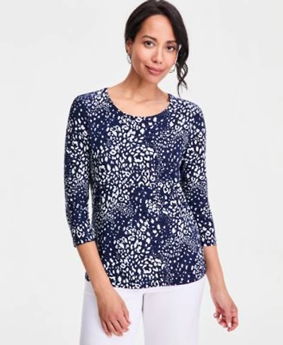 Jm Collection Womens Printed 3 4 Sleeve Scoop Neck Jacquard Top Macys Exclusive