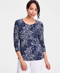 Jm Collection Womens Printed 3 4 Sleeve Scoop Neck Jacquard Top Macys Exclusive