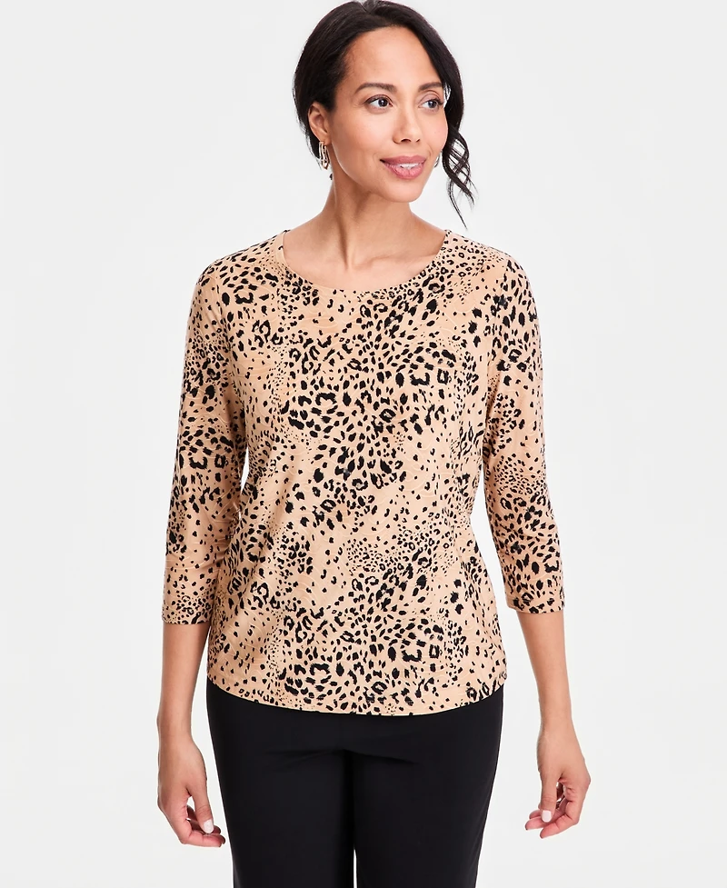 Jm Collection Petite Relaxed-Fit Crewneck Printed Top, Macy's Exclusive