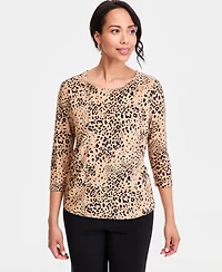 Jm Collection Petite Relaxed-Fit Crewneck Printed Top, Macy's Exclusive