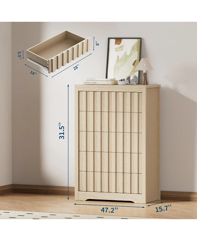 Gaomon Modern Fluted Dresser for Bedroom, Wooden Chest of Drawers