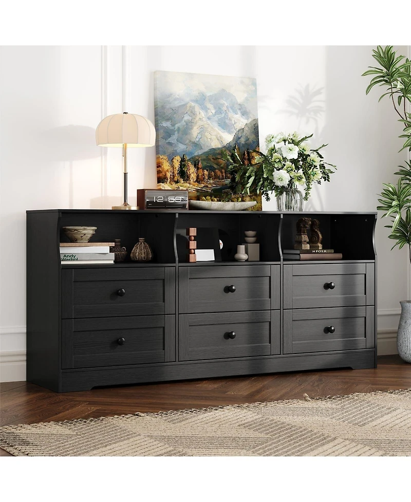 gaomon 6 Drawer Dresser for Bedroom with Power Outlets & Led Light