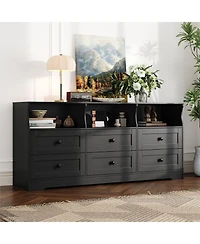 gaomon 6 Drawer Dresser for Bedroom with Power Outlets & Led Light