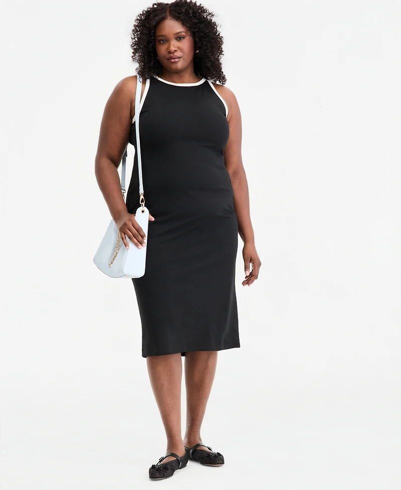 On 34th Trendy Plus Contrast-Trim High-Neck Sleeveless Midi Dress, Macy's Exclusive