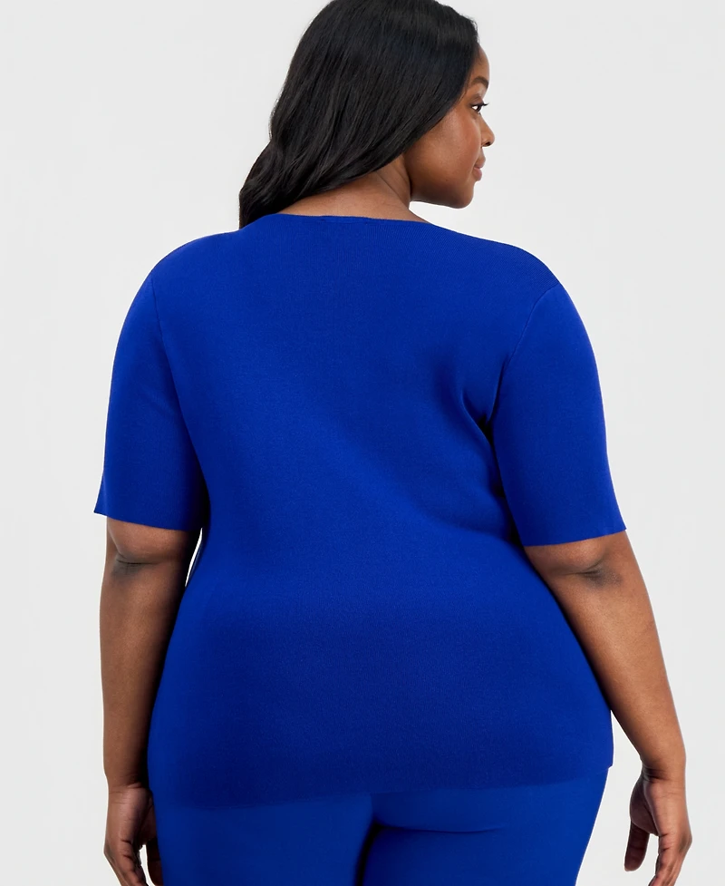 Tahari Asl Plus Elbow-Sleeve Sweater T-Shirt