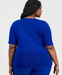 Tahari Asl Plus Elbow-Sleeve Sweater T-Shirt