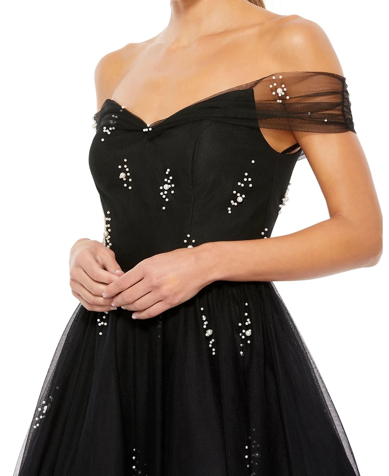 Mac Duggal Women's Petite Ieena Off The Shoulder Embellished Tulle Cocktail Dress