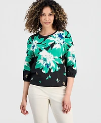 Jones New York Petite Printed Puffed 3/4-Sleeve Top
