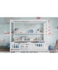 Streamdale Furniture Full Size Canopy Bed with Guardrails & Shelves