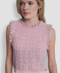 Dkny Jeans Women's Sleeveless Fringe Trimmed Sweater
