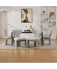 Streamdale Furniture Modern Chenille Dining Chairs Set of 4, Armless Curved Back Accent Chairs, White/Black