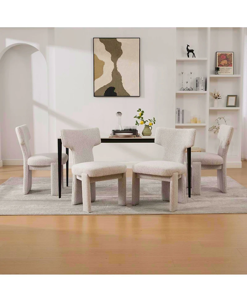 Streamdale Furniture Modern Chenille Dining Chair Set of 4, Beige