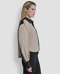 Dkny Women's Woven Color-Blocked Long-Sleeve Blouse