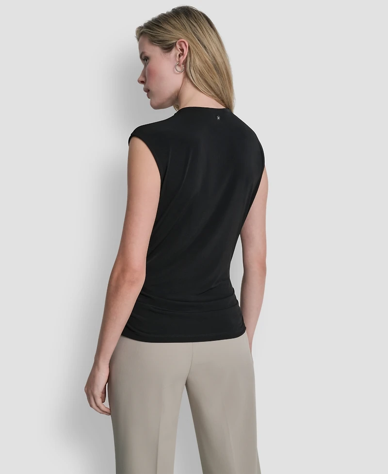 Dkny Women's Asymmetric Neck Cap-Sleeve Knit Top