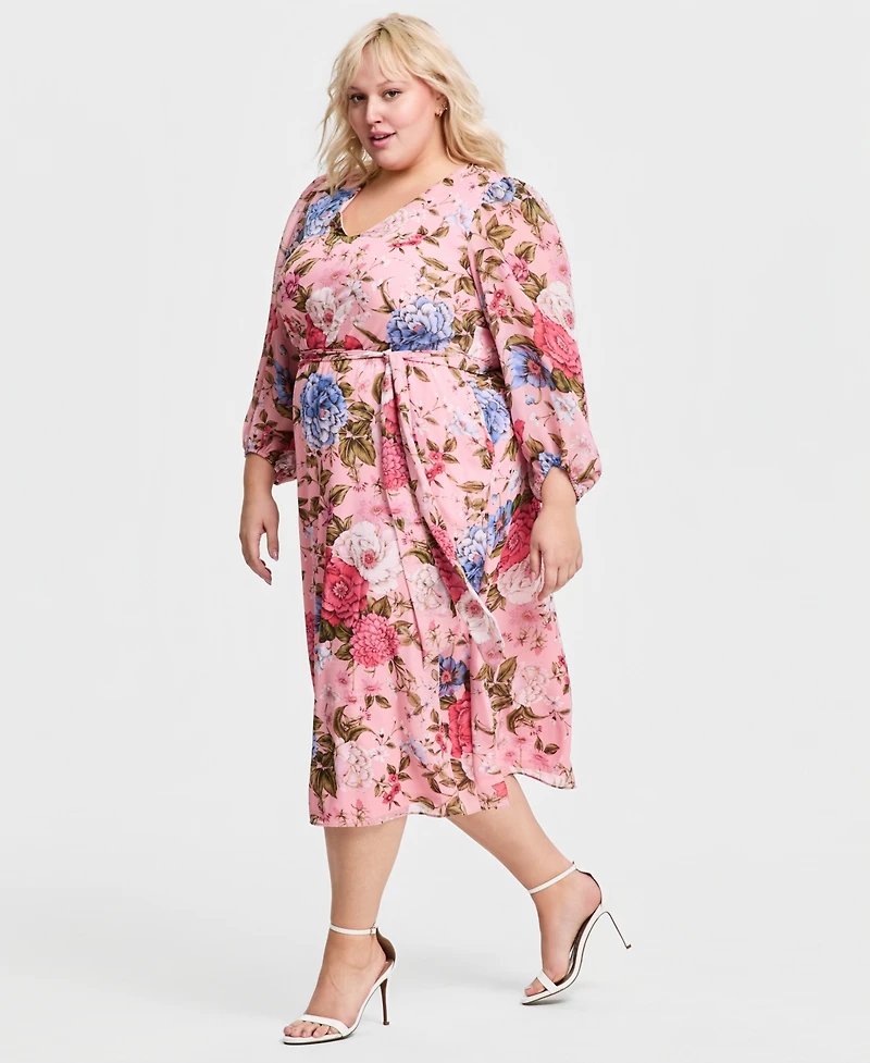 Anne Klein Plus Belted V-Neck Dress