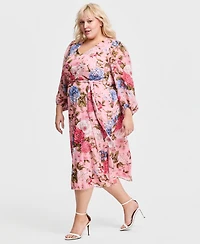 Anne Klein Plus Belted V-Neck Dress