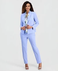 Kasper Womens Stretch Crepe One Button Panel Seamed Jacket Tie Neck Floral Sleeveless Top Ava Straight Leg Pant