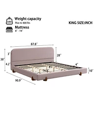 Streamdale Unique Design, Velvet and Solid Wood Legs Upholstered Bed Frame, King