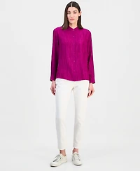 Eileen Fisher Women's Silk Mandarin Collar Button Blouse