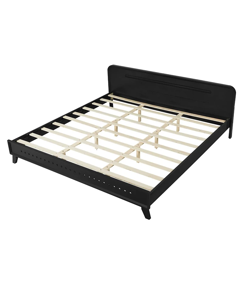 Streamdale Furniture Solid King Wood Bed Frame with Elegant Headboard