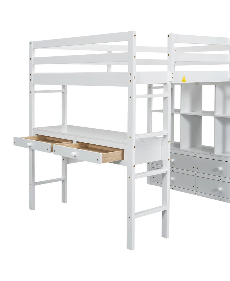 Streamdale Furniture Streamdale Full Size Loft Bed with Desk, Drawers & Shelves, White