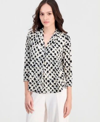 Anne Klein Essentials Petite Printed V Neck 3 4 Sleeve Top