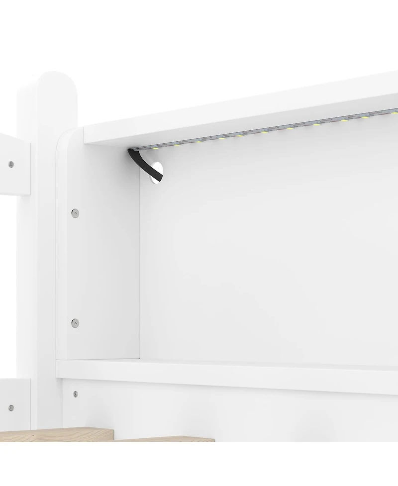 Streamdale Furniture Twin Xl Loft Bed with Storage, Solid Wood, Led Lights, Guardrails