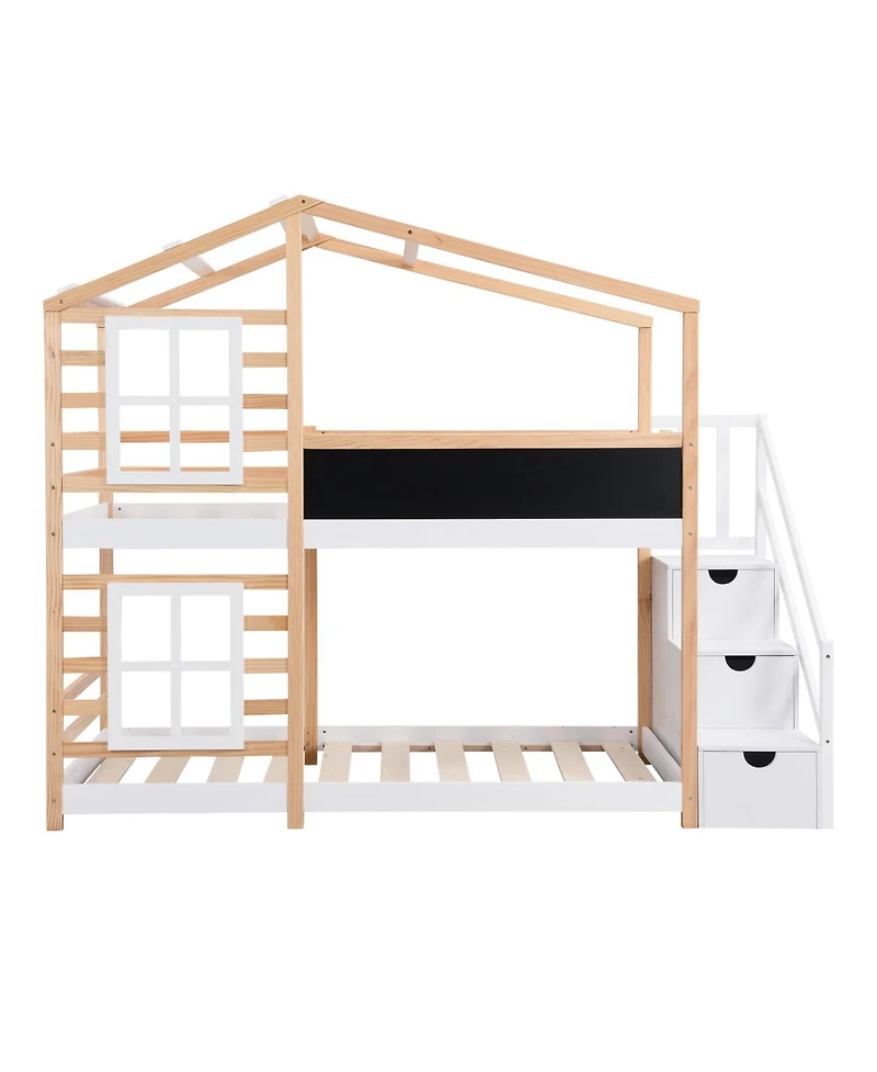 Streamdale Furniture Twin over Twin Bunk Bed House Bed with Storage Ladder Platform Bed