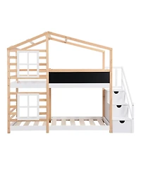 Streamdale Furniture Twin over Twin Bunk Bed House Bed with Storage Ladder Platform Bed