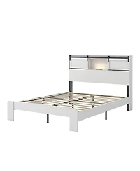 Streamdale Furniture Queen metal bed frame with charging station, no box spring, no noise
