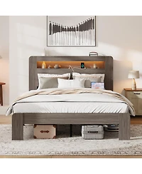 Streamdale Furniture Streamdale Wood Platform Bed Frame Full Size with Storage, Led, Usb.