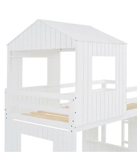 Streamdale Wooden Twin Over Full Bunk Bed with Playhouse, White