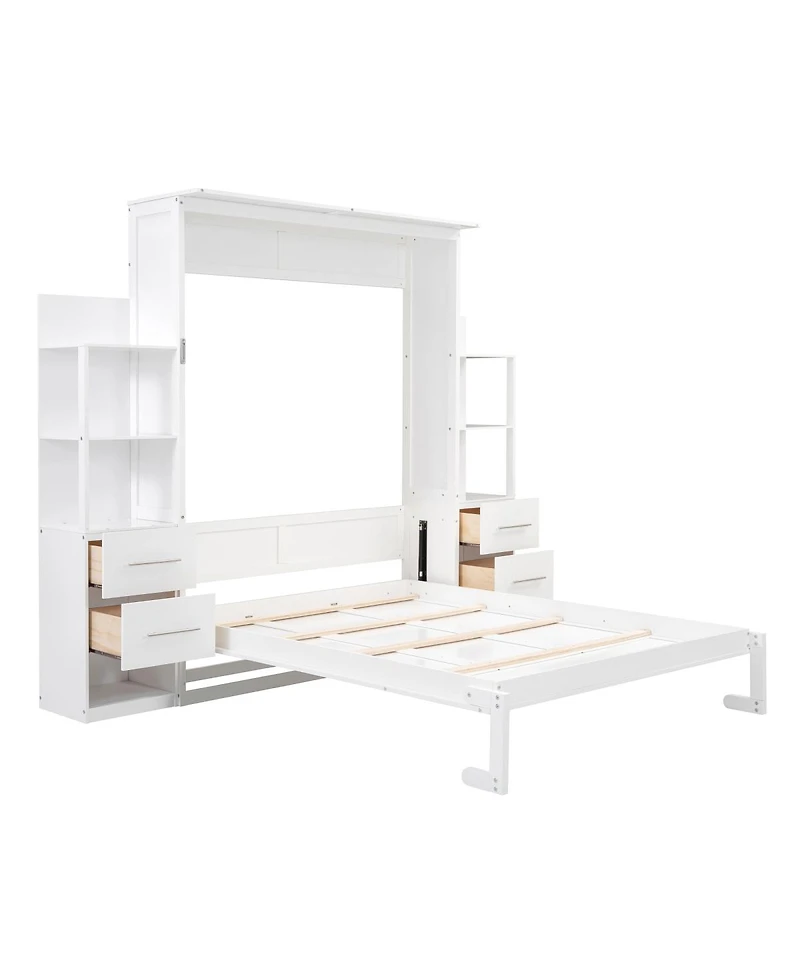 Streamdale Furniture Queen Size Murphy Bed Wall Bed with Shelves, Drawers and Led Lights
