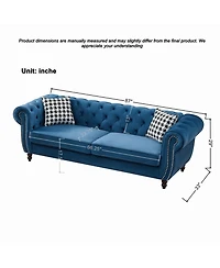 Streamdale Furniture 3+2 Seater Blue Chesterfield Velvet Sofa with Roll Armrest & Nailhead