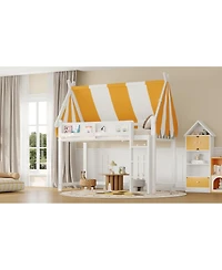 Streamdale Furniture Twin Loft Bed with Canopy, Led Lights & Book Shelf