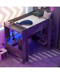 Streamdale Furniture Wood Gaming Loft Bed with Desk, Storage, Led & Charging Station