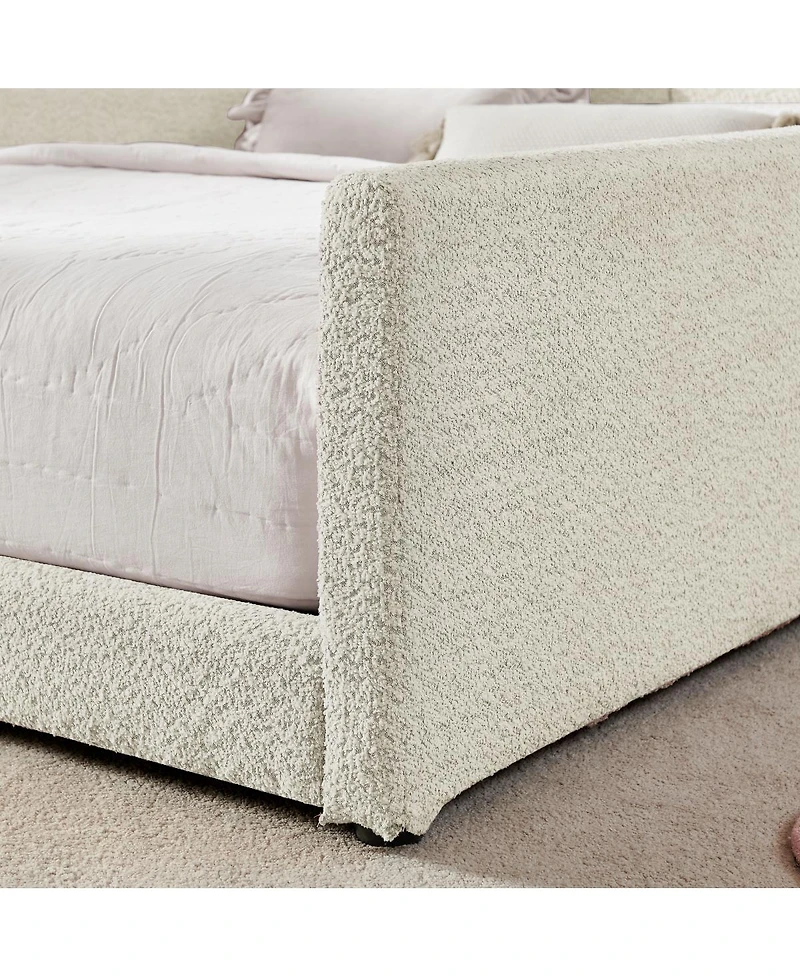 Streamdale Furniture Streamdale Cute Rabbit Ear Boucle Platform Bed with Safety Rail & Pocket, Beige