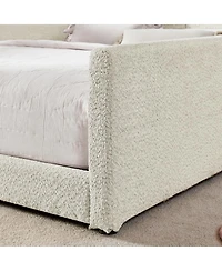 Streamdale Furniture Streamdale Cute Rabbit Ear Boucle Platform Bed with Safety Rail & Pocket, Beige