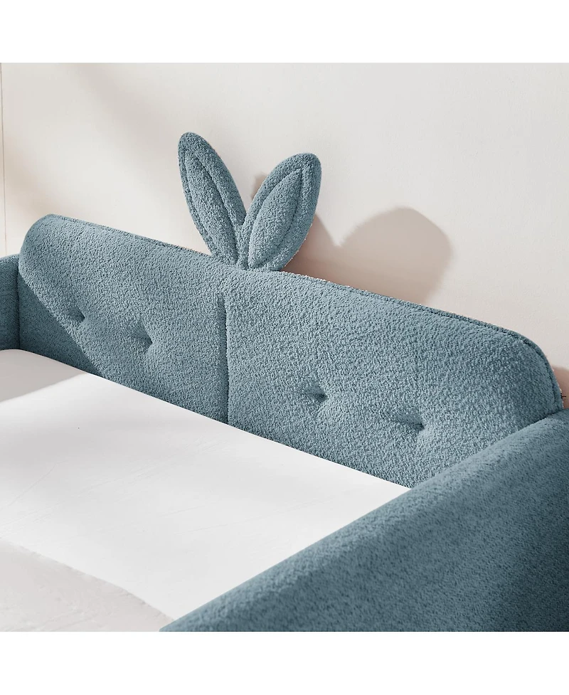 Streamdale Furniture Boucle Rabbit Ear Platform Bed with Safety Rail