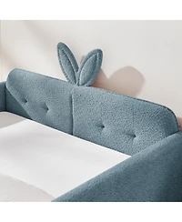 Streamdale Furniture Boucle Rabbit Ear Platform Bed with Safety Rail