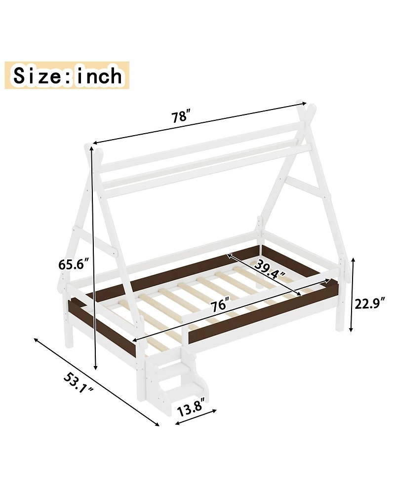 Streamdale Furniture Twin House Platform Bed with Stairs, Solid Wood