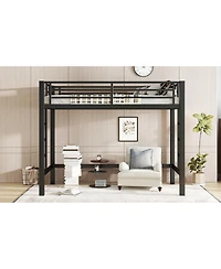Streamdale Furniture Metal Loft Bed with Ladder and Guardrails