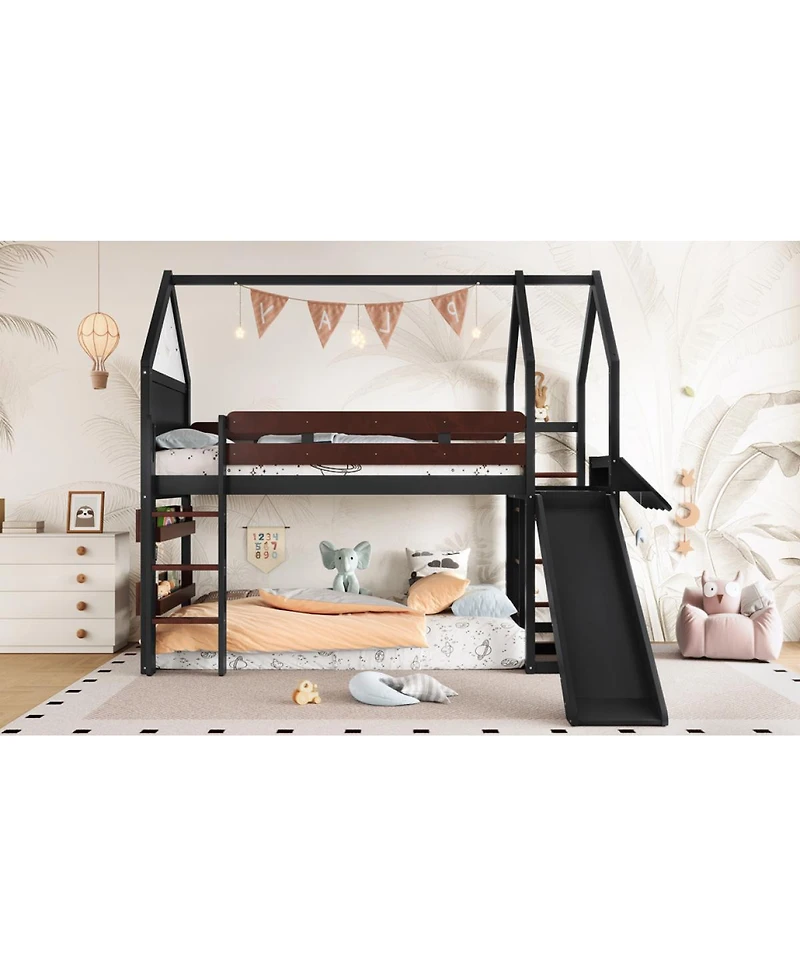 Streamdale Furniture Twin Loft Bed with Bookshelf, Slide, and Safety Rails