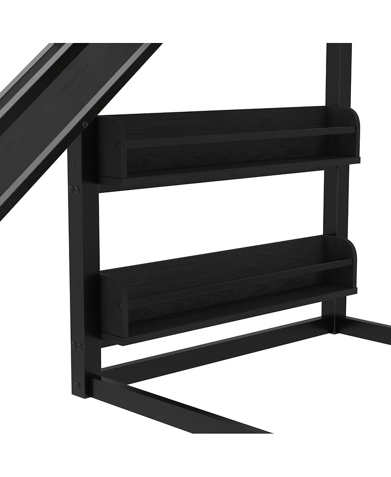 Streamdale Furniture metal loft bed with basketball hoop, rings, climbing wall, slide, bookshelves