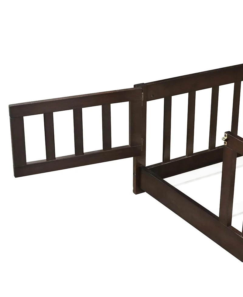 Streamdale Furniture Full Size Floor Bed with Fence, Door, and Safety Guardrails