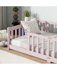 Streamdale Furniture Streamdale Twin Size Floor Bed with Fence, Pink