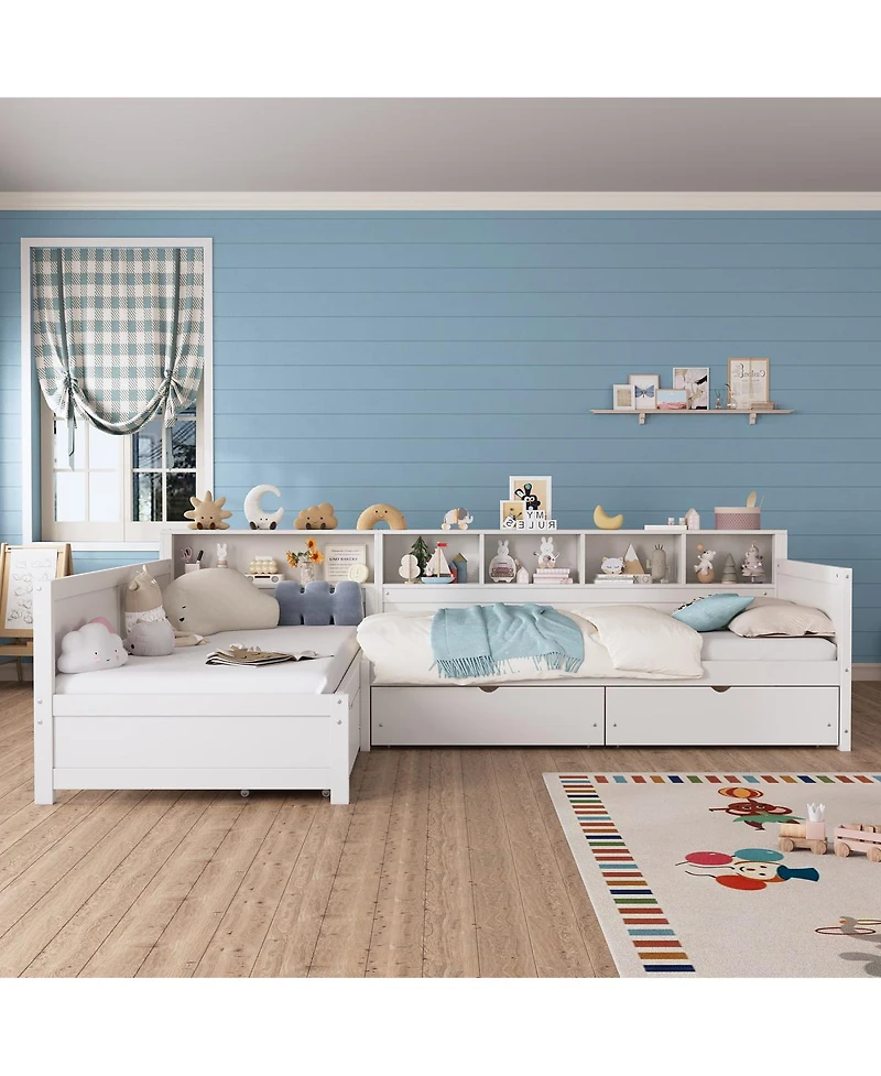 Streamdale Furniture Twin L-Shape Day Bed with Storage Drawers