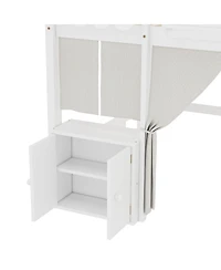 Streamdale Furniture Full Loft Bed with Bookshelf, Curtain, Storage Shelf, Playful Design, White