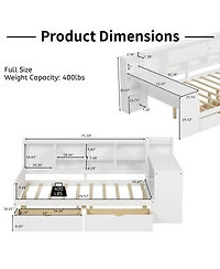 Streamdale Furniture Full Size Daybed with Storage, Wooden L-Shape Bed Frame w/ Desk & Bookshelf