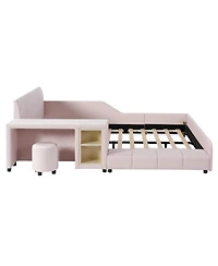 Streamdale Furniture Upholstered Grounded Bed with Bedside Desk & Stool